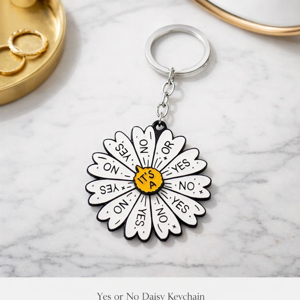 Yes or No Daisy Rotatable Decision Maker Keychain Charm NWT
